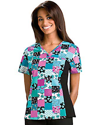 Cherokee Womens Two Pocket Jewel Neck In the Loop Print Scrub Top