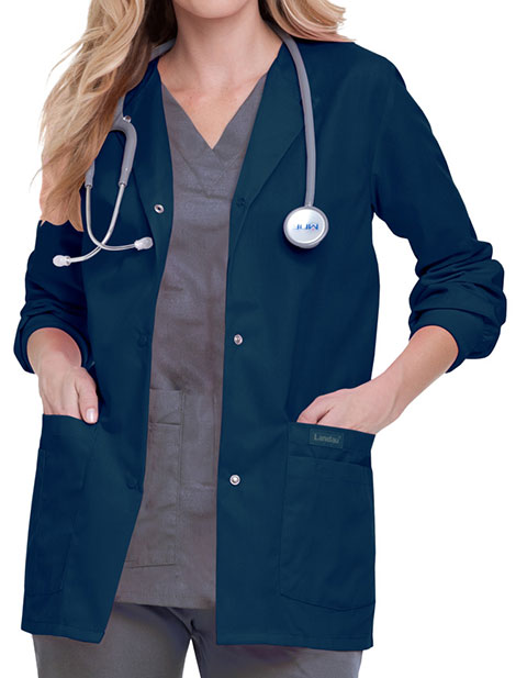 Landau Womens Four Pocket Crew Neck Nursing Scrub Jacket for $20.99