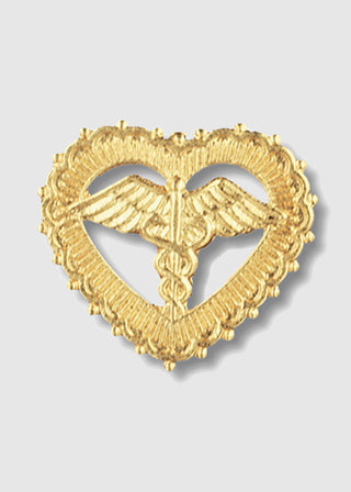 Prestige Handmade Gold Plated Caduceus in Filigreed Heart Pin