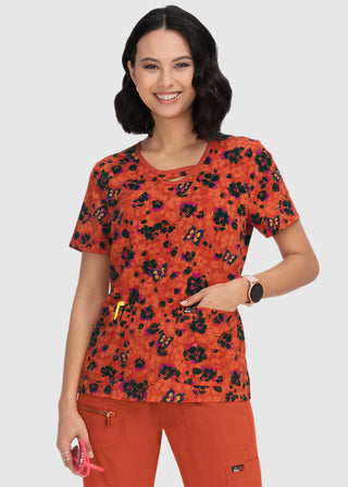 Koi Lite Lola Women's 2-Pocket Keyhole Neckline Print Scrub Top