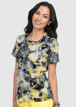 Koi Lite Lola Women's 2-Pocket Keyhole Neckline Print Scrub Top
