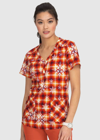 Koi Planet Stella Women's Merry and Bright Stretch Eco-Friendly Print Scrub Top