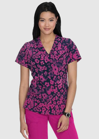 Koi Next Gen Power Up Women's Tonal Cheetah Azalea Stretch Print Scrub Top