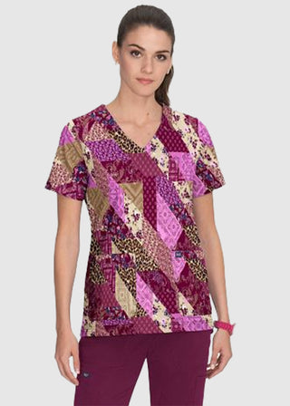 Koi Stretch Leia Women's Patched with Love Print Scrub Top