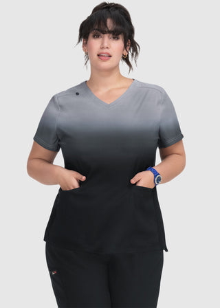 Koi Lite Reclaim Women's Platinum Grey/Black Ombre Ombre Print Top