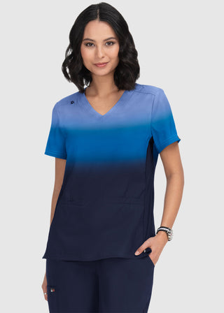 Koi Lite Reclaim Women's True Ceil/Navy Ombre Ombre Print Top