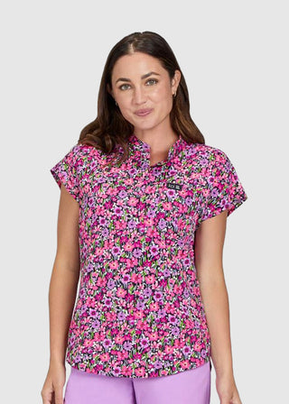 Koi Basics Ari Split Neck Print Top Women's Field of Posies