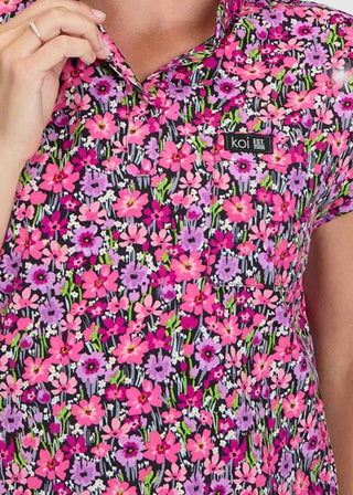 Koi Basics Ari Split Neck Print Top Women's Field of Posies