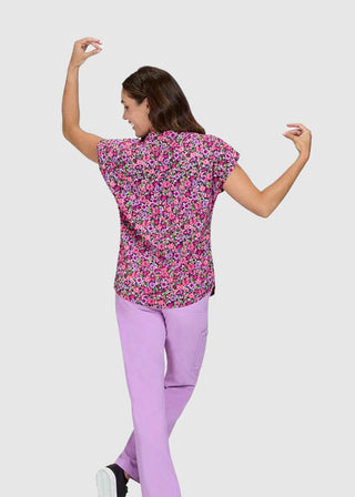 Koi Basics Ari Split Neck Print Top Women's Field of Posies