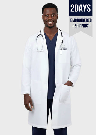 HeedFit Free Embroidery Unisex 40 Inches Long White Lab Coat with Inner Pocket