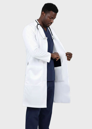 HeedFit Free Embroidery Unisex 40 Inches Long White Lab Coat with Inner Pocket