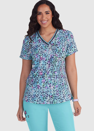 Koi Next Gen Coming on Strong Women's Rainbow Leopard Print Scrub Top