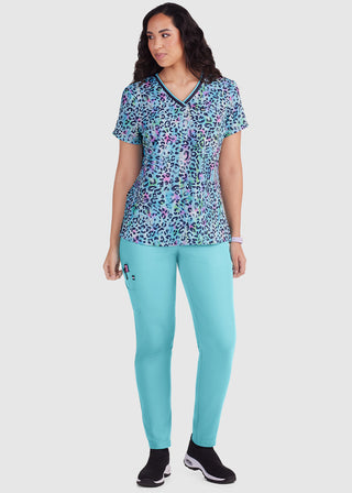 Koi Next Gen Coming on Strong Women's Rainbow Leopard Print Scrub Top