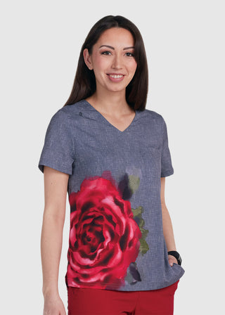 Koi Basics Lani Women's Rosie Burst Stretch Print Top