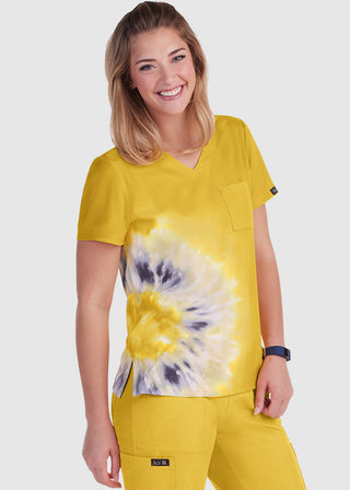 Koi Basics Lani Women's Heather Mango Splash Stretch Print Top