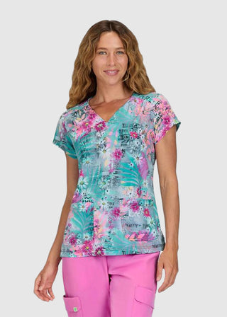 Koi Planet Meadow Women's Flash Back Eco-friendly Print Scrub Top