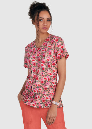 Koi Artists Series Rosalie Women's Flamingo and Flowers Print Scrub Top