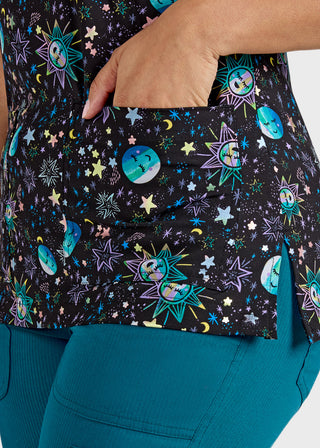 Koi Artists Series Rosalie Women's Moon and Sun Print Scrub Top