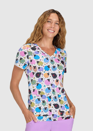 Koi Artists Series Rosalie Women's Find the Black Sheep Print Scrub Top