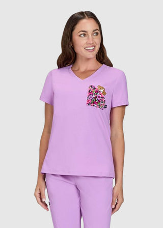 Koi Basics Nixie Women's Bloom Lavender Print Scrub Top