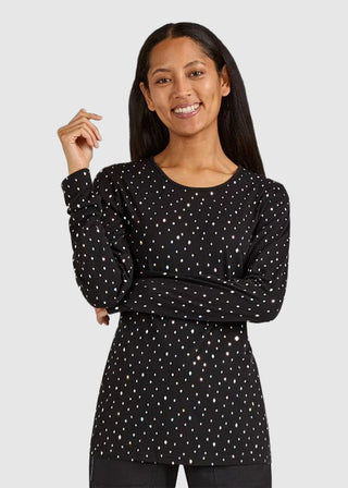 Koi Lite Tessa Women's Iridescent Diamond Pattern Long-Sleeve Crew-Neck Tee