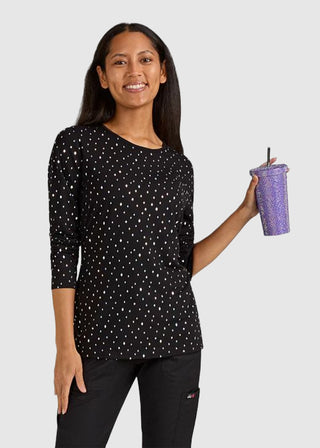 Koi Lite Tessa Women's Iridescent Diamond Pattern Long-Sleeve Crew-Neck Tee