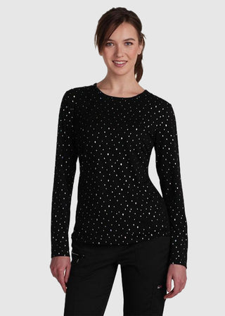 Koi Lite Tessa Women's Iridescent Diamond Pattern Long-Sleeve Crew-Neck Tee