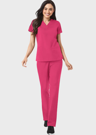 Maevn Red Panda Women's Two Pocket V-Neck Solid Scrub Top