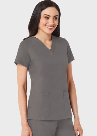 Maevn Red Panda Women's Two Pocket V-Neck Solid Scrub Top