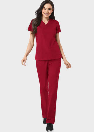 Maevn Red Panda Women's Two Pocket V-Neck Solid Scrub Top