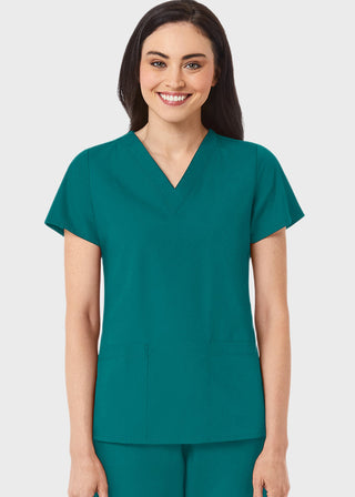 Maevn Red Panda Women's Two Pocket V-Neck Solid Scrub Top