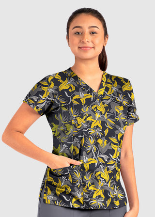 Maevn Prints Women's Curved V-Neck Lily Lala Print Top