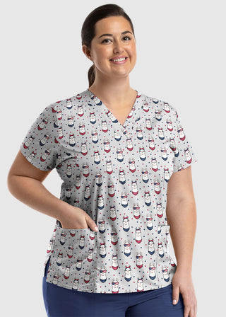 Maevn Prints Women's Curved V-Neck Have a fabullama 4th Print Top