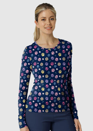 Wink Scrubs Women's All-over Print Silky Tee In Springtime Stroll Navy