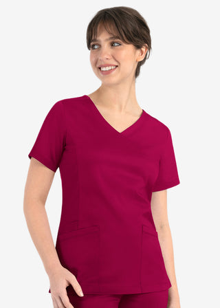Maevn Matrix Women's Knit Panel Solid Scrub Top
