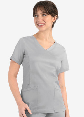 Maevn Matrix Women's Knit Panel Solid Scrub Top
