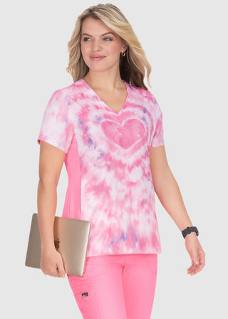 Koi Lite Reform Women's Tie Dye Hearts Stretch Ombre Print Scrub Top
