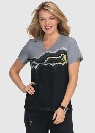 Koi Lite Reform Women's Agate Geode Stretch Ombre Print Scrub Top