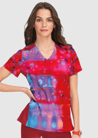 Koi Lite Reform Women's Vibrant Watercolor Stretch Ombre Print Scrub Top