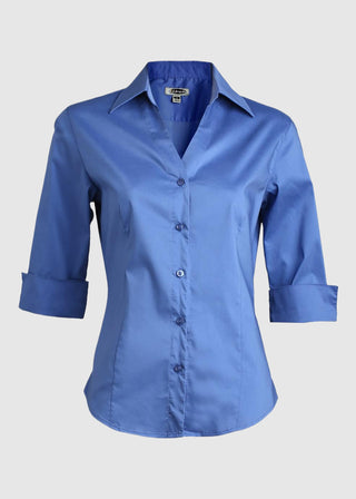 Edwards Women's V-neck Tailored Stretch Broadcloth Blouse Slv