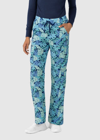 Wink Scrubs Women's Printed Breezy Palms  Double Cargo Scrub Pant