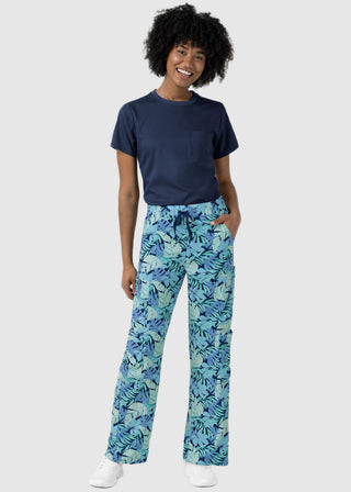 Wink Scrubs Women's Printed Breezy Palms  Double Cargo Scrub Pant