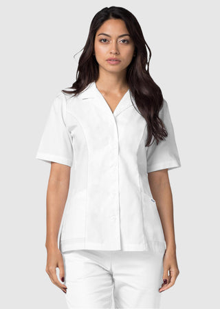 Adar Women Two Pockets Lapel Collared White Scrubs Tops