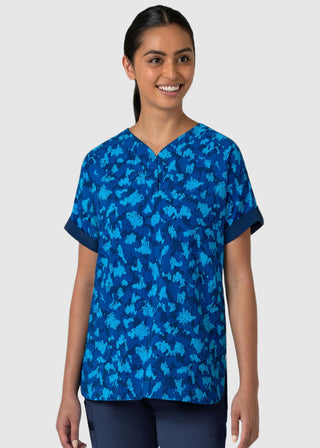 Wink Scrubs Wink Fashion Prints Women's Oversized Print Scrub Top In STORM CAMO