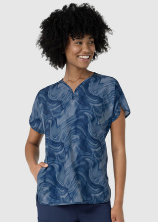 Wonderwink Women's Dolman Print Scrub Top in Dreamy Daze Navy Tonal