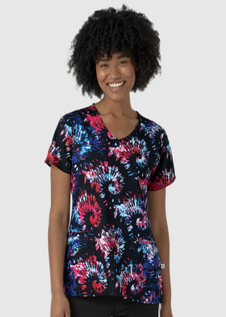 Wink Scrubs Wink Women's V-Neck Border Freedom Sparkle Black Print Scrub Top