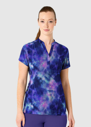 Wink Scrubs Wink Women's Mandarin Collar Print Scrub Top in Luminous Batik