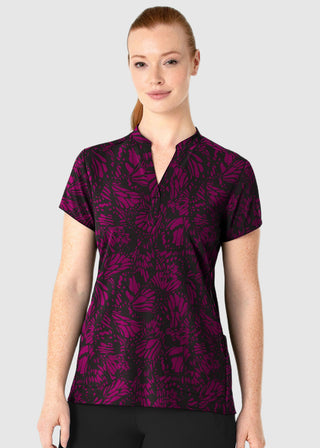 Wink Scrubs Wink Women's Mandarin Collar Print Scrub Top in Sky Flutter Wine