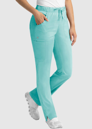 Maevn Matrix Women's Drawstring Elastic Waistband Cargo Scrub Petite Pants