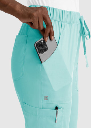 Maevn Matrix Women's Drawstring Elastic Waistband Cargo Scrub Petite Pants